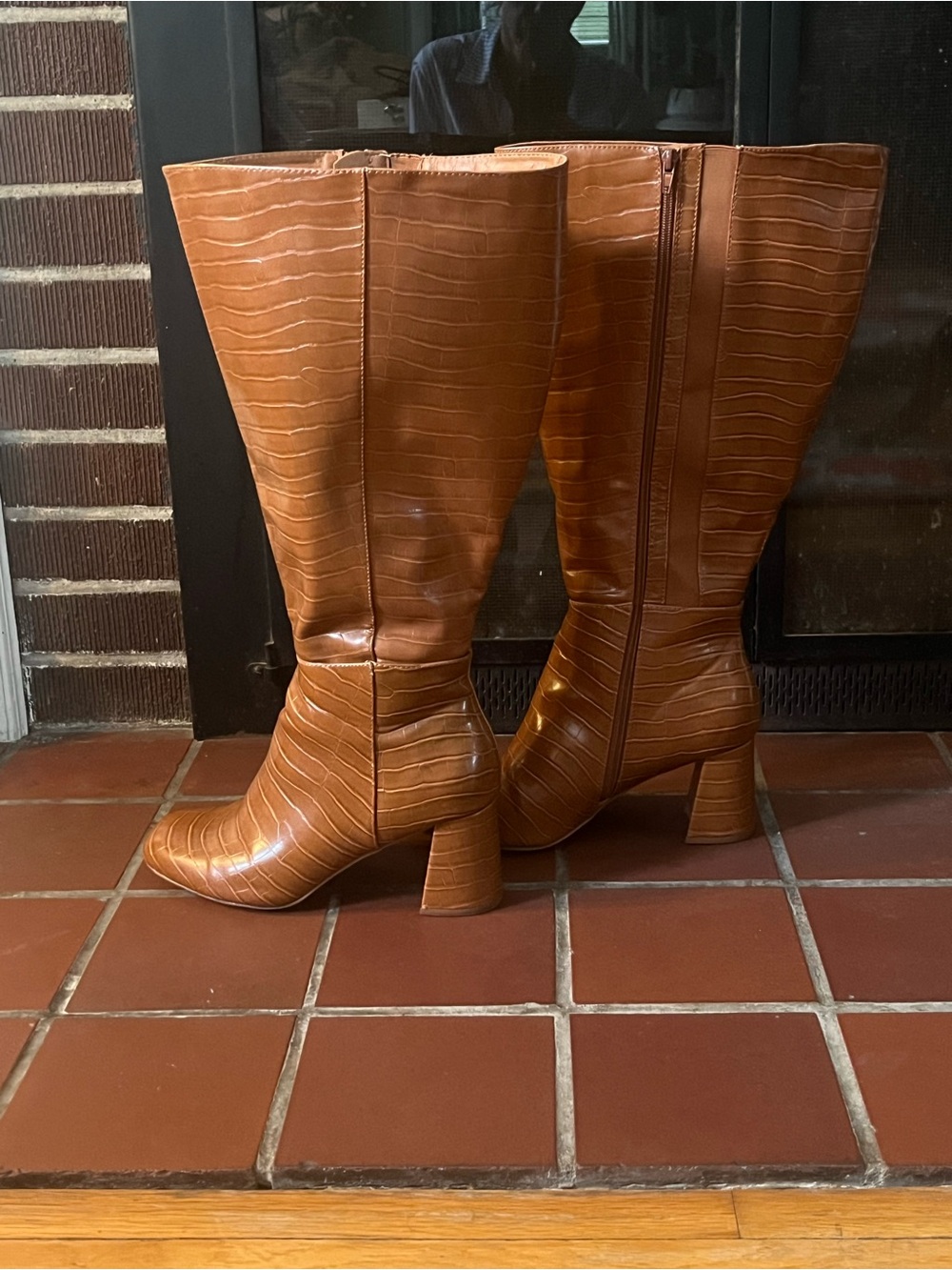 Lane Bryant Cognac Croc Embossed Extra Wide Calf Knee High Boots - Size 10W
